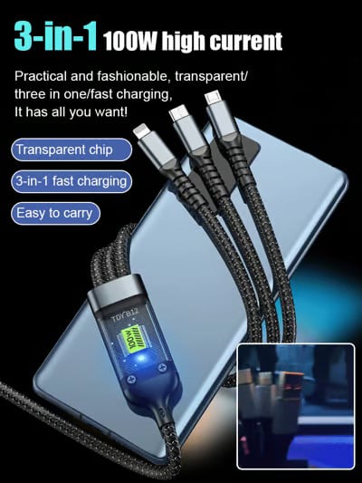 Transparent Luminous Charging 3-in-1 Data Cable
