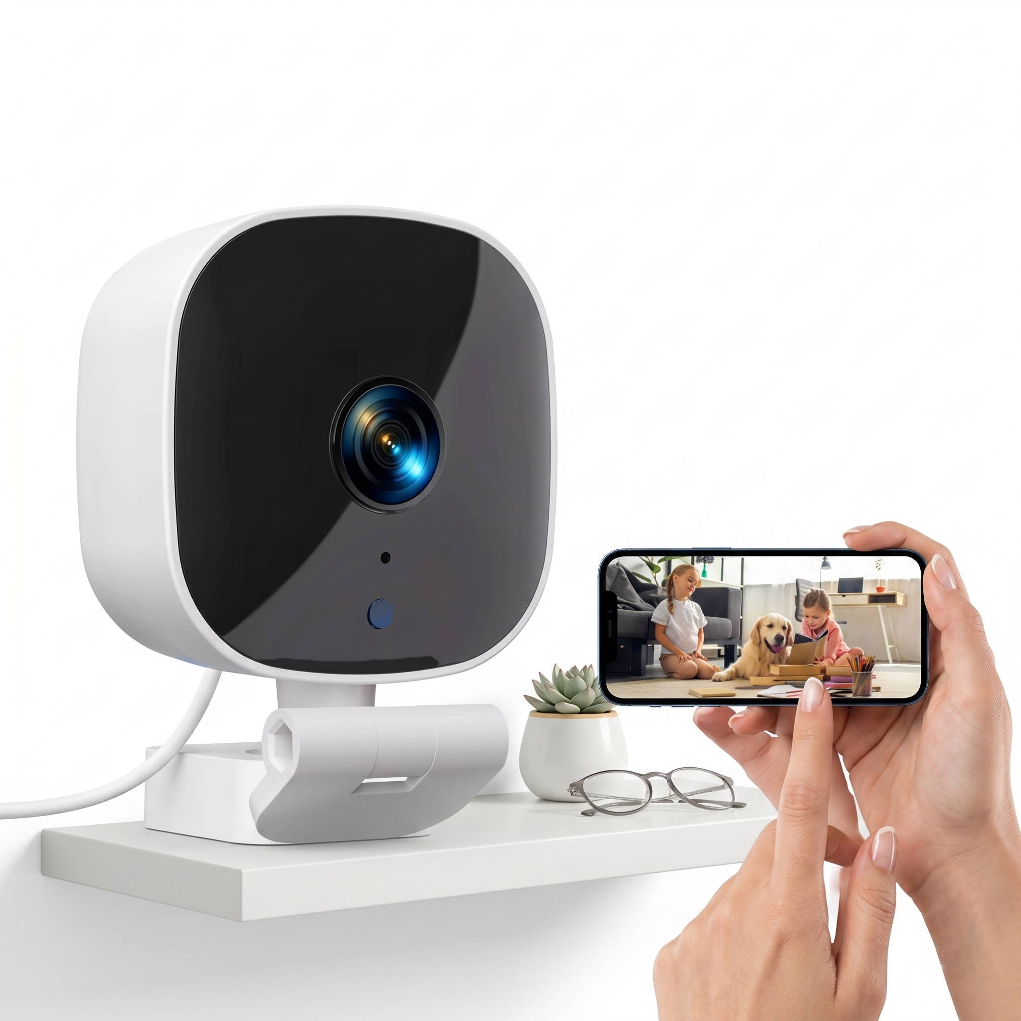 Indoor WiFi Security Camera Wall Mounted, 24H Mobile Monitoring with N ...