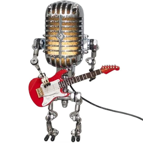 Vintage Microphone Robot Guitar Robot Desk Lamp – Retro LED Decorative Light for Home or Office