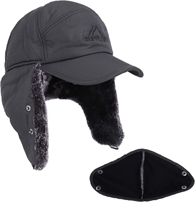 Premium Mens Winter Cold Weather Snow Hat With Ear Flaps And Brim ...